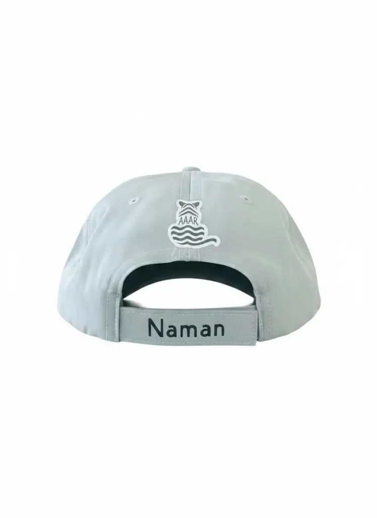 Light grey safari and sports cap with AAAR emblem and printed personalised name