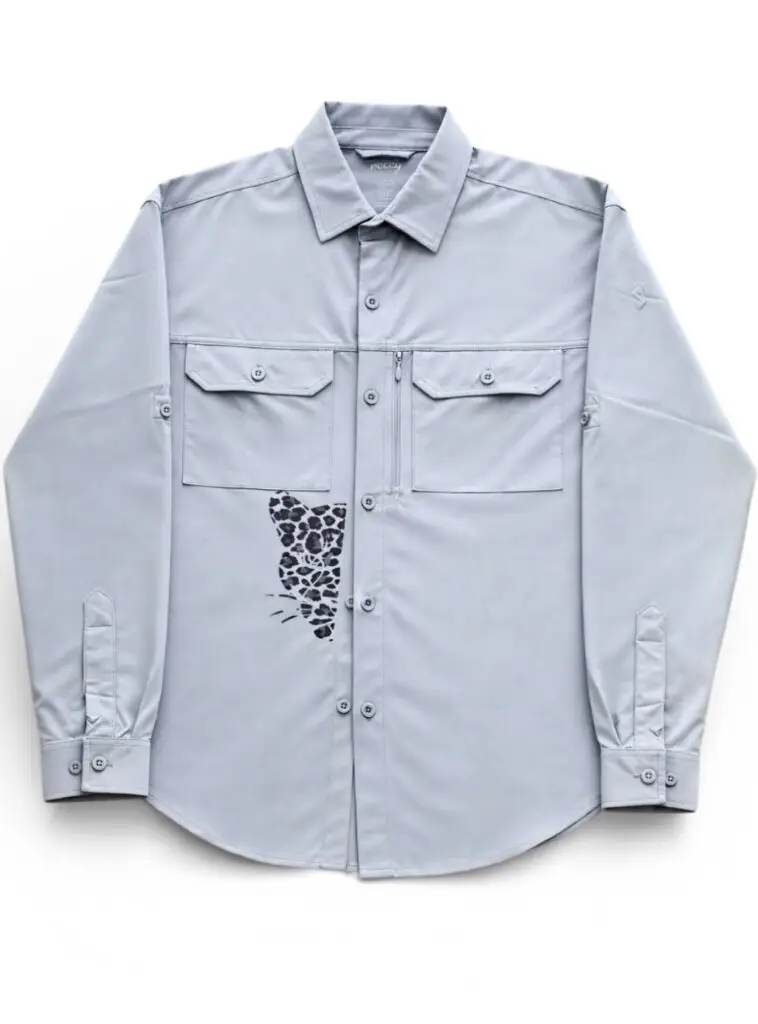 Light grey UV-protected safari shirt with leopard-print accent